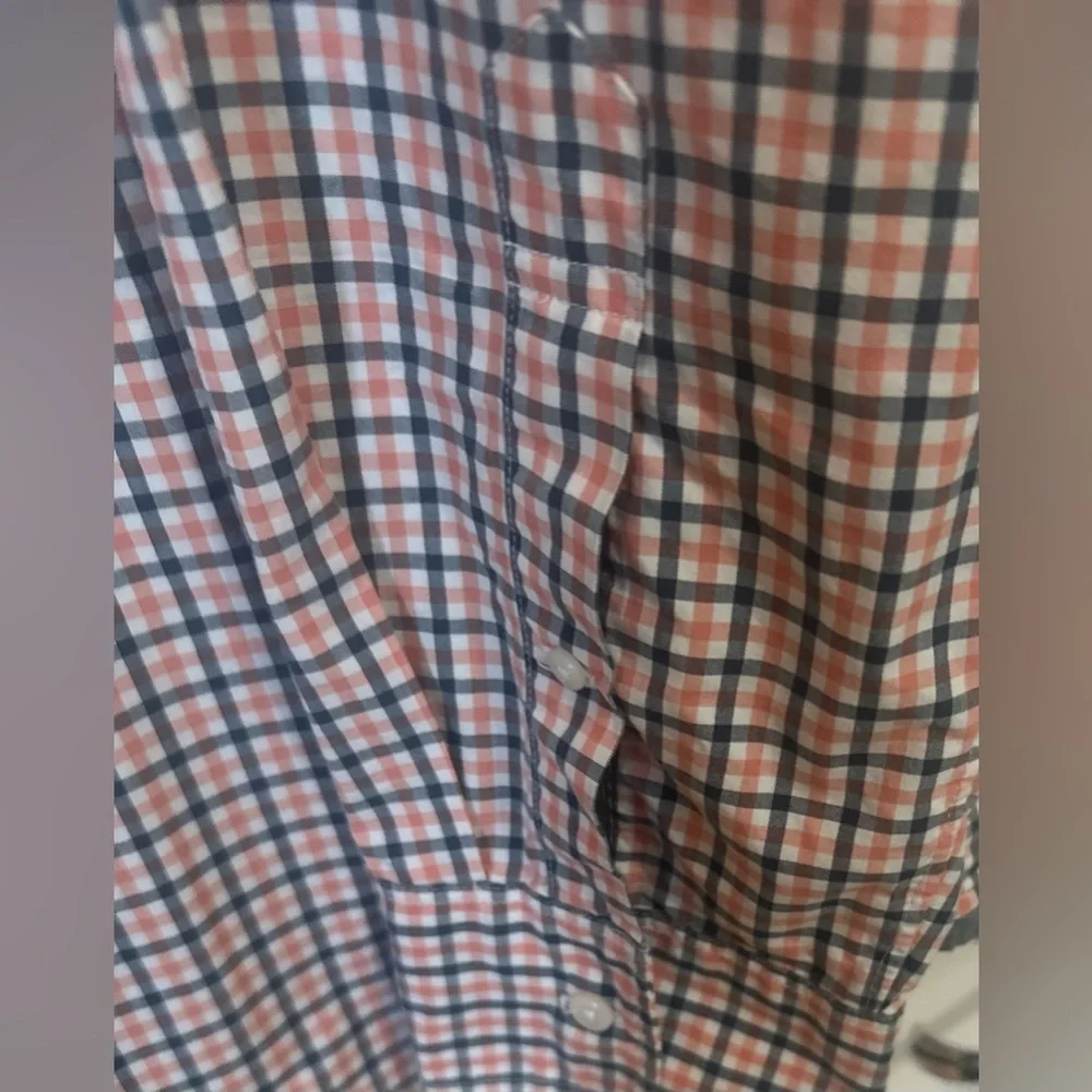 Men’s J. Crew 100% Cotton Button Classic Orange White Business Casual Shirt. XL.